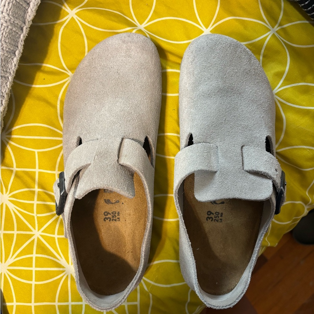 Birkenstock Suede Clogs in Light Gray